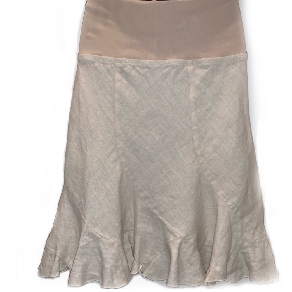 Y2K Bebe Linen Fold Over Fit & Flare Trumpet Ruffle Skirt Beige Cream S Vintage - Picture 2 of 8